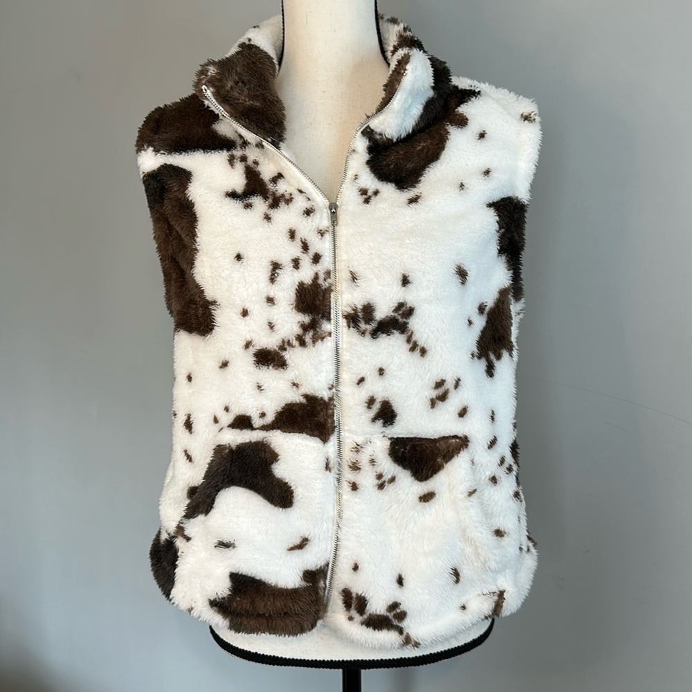 Shein Cowprint Western Cowboy Cowgirl Soft Fleece Zip Vest NWOT